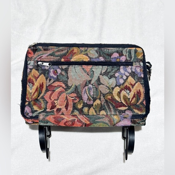 Vintage-Style Floral Tapestry Rolling Cart Tote with Wheels - Picture 5 of 10